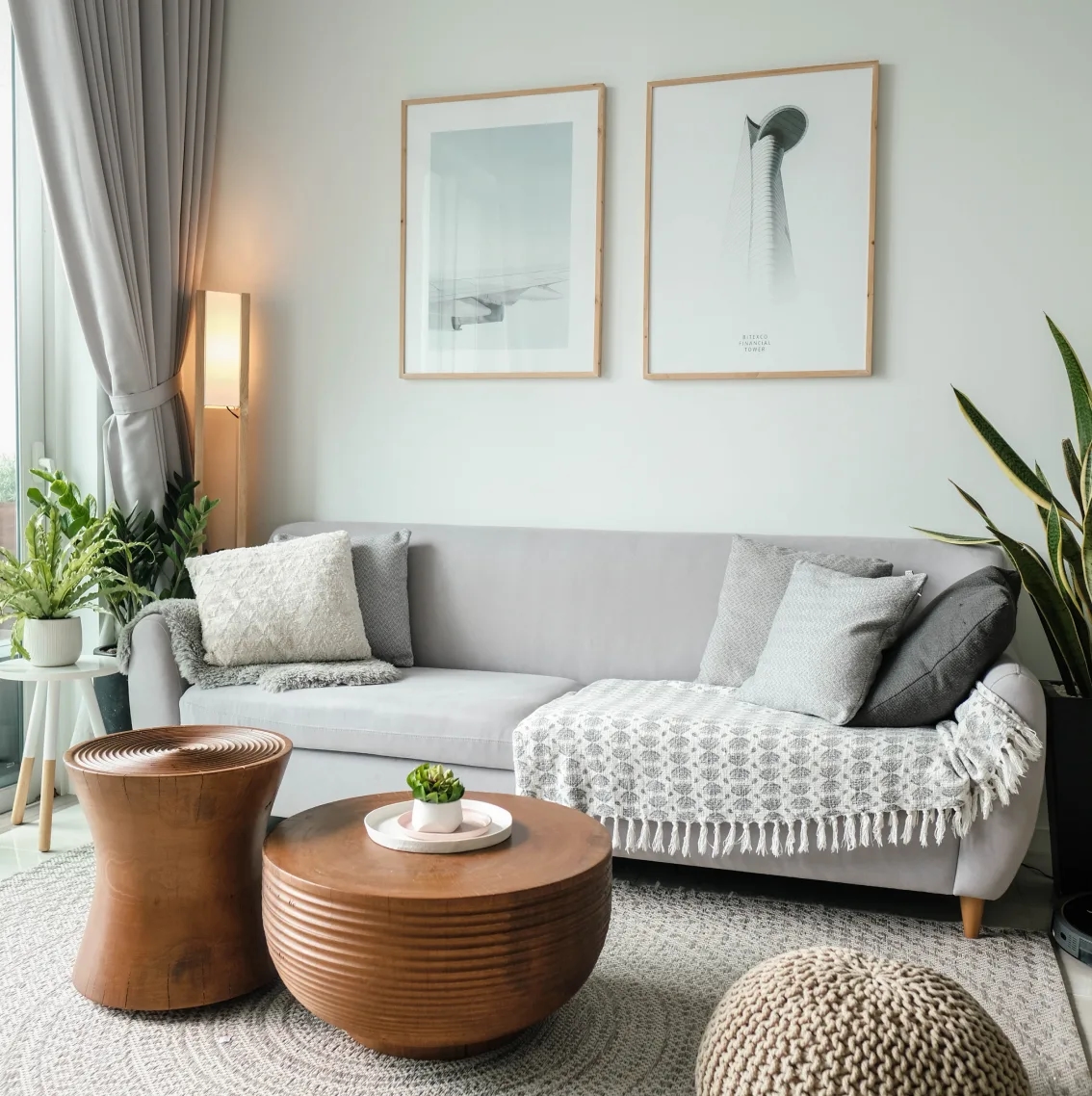 A relaxing living room decorated in neutral colours